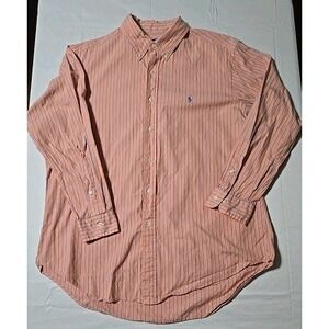 Ralph Lauren Shirt‎ Mens 16 1/2  Orange Blue Striped Classic Fit Button Down